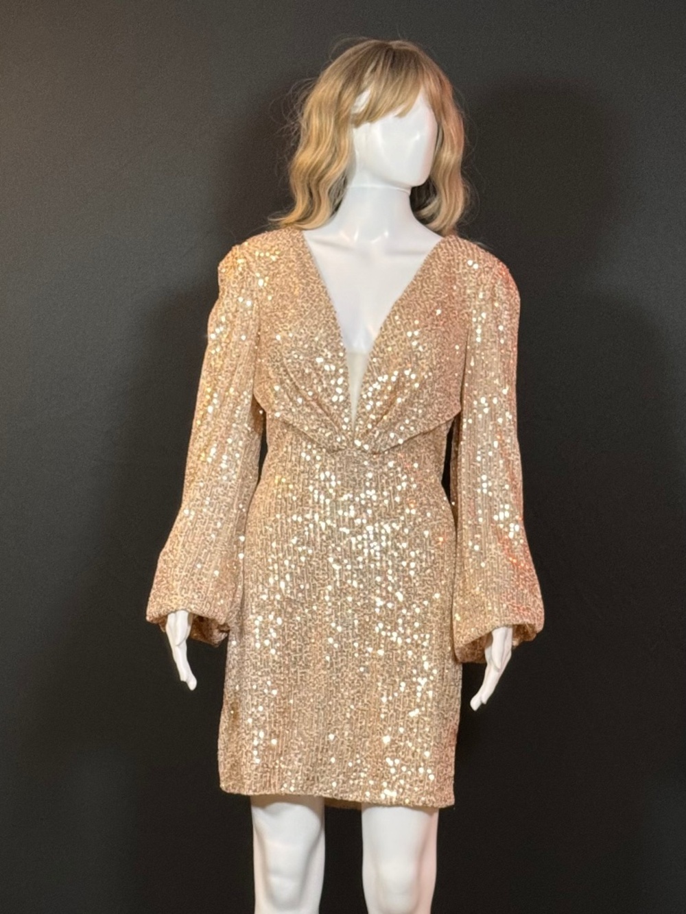 Mac Duggal Sequined Bishop Sleeve Mini Dress
